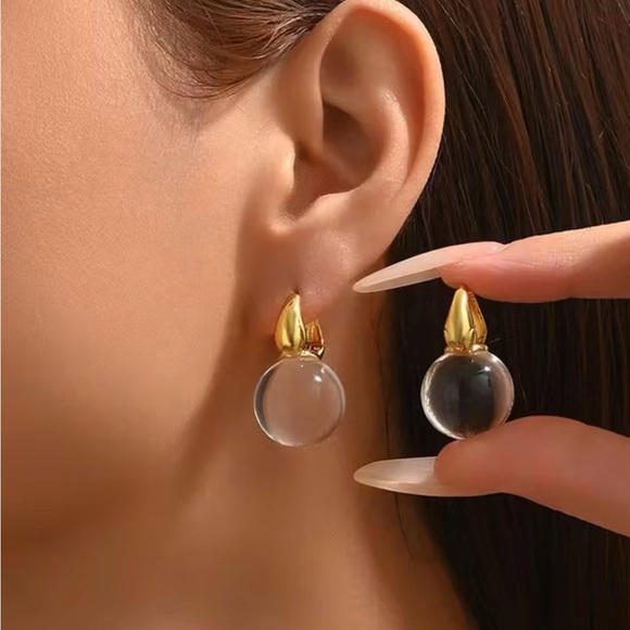 Jewelry - 2/$30🌵 Crystal Ball Clear Stone Earrings Gold Huggie Hoop Bohemian Jewelry NEW
